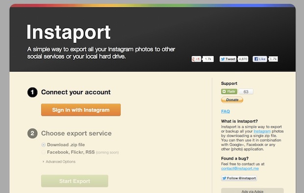 Instaport lets you export Instagram pictures to your hard drive