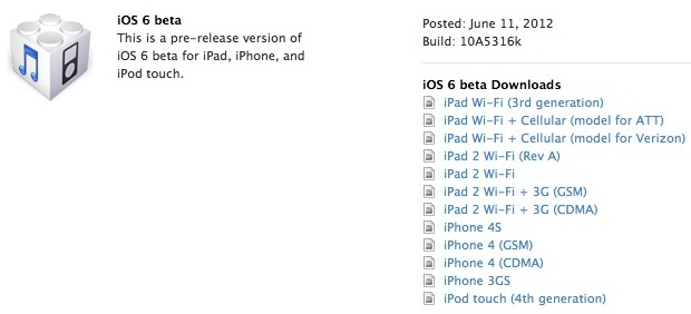 iOS 6 Beta 1