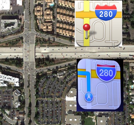 iOS 6 maps icon driving off bridge, oops