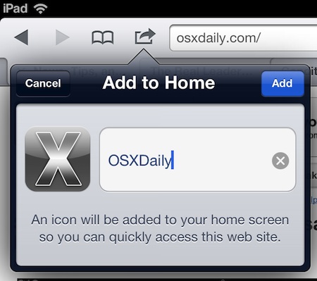 Add a website bookmark to the homescreen of iPad or iPhone