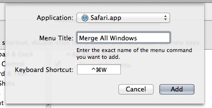 Convert windows to tabs with a keyboard shortcut in Safari