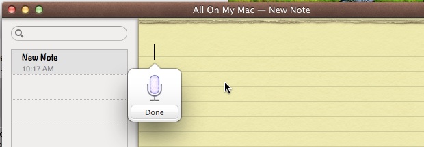 Dictation in Mac OS X in action, converts speech to text