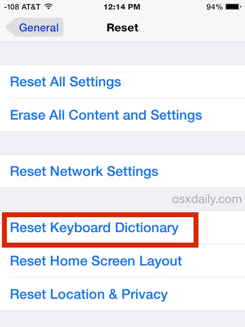 Reset the Keyboard Dictionary in iOS