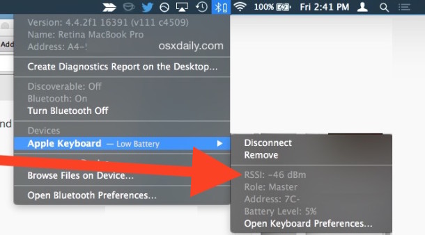 Проверьте уровень сигнала Bluetooth в OS X 