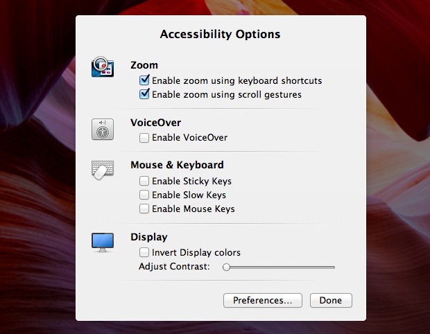 Accessibility Options panel in Mac OS X 
