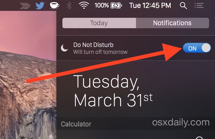 Enable Do Not Disturb in Mac OS X