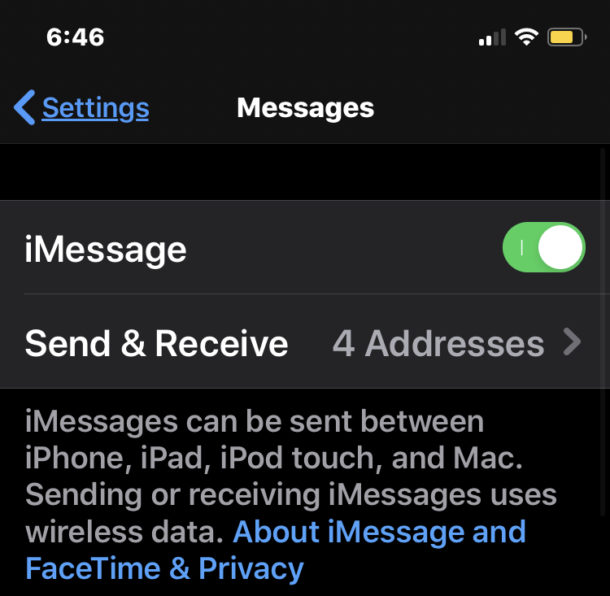 iMessage settings on iPhone