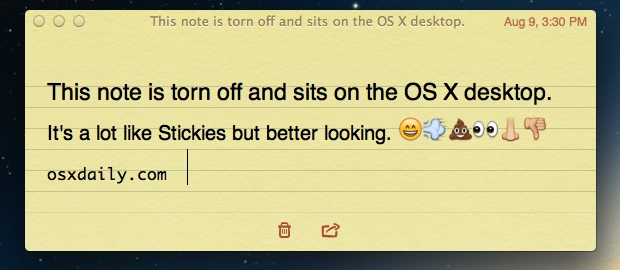 A note floating on the Mac OS X desktop