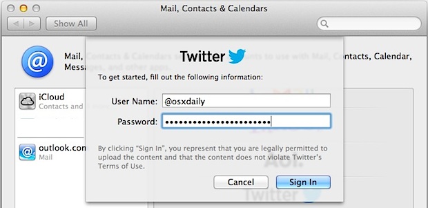 Set up Twitter in OS X