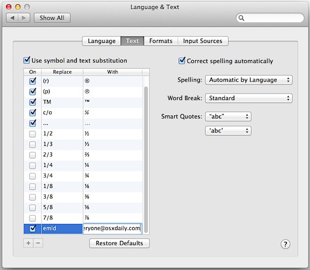Use Text Expansion to type email addresses instantly in Mac OS X
