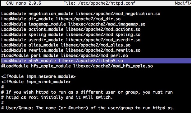 Enable PHP5 in OS X 