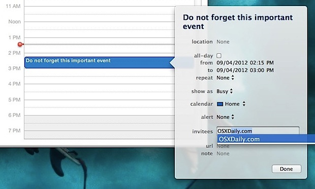 Invite people to events in Calendar from Mac OS X