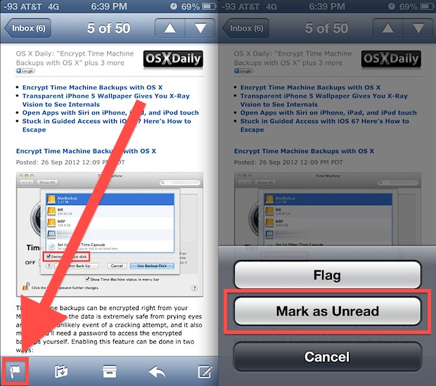 Mark mail as unread in iOS