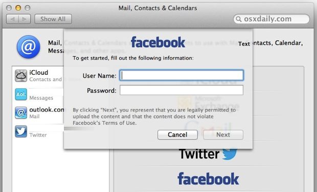 Set Up Facebook in Mac OS X