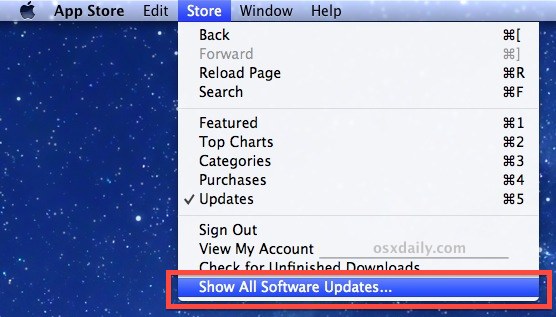 Show hidden software updates in the Mac App Store