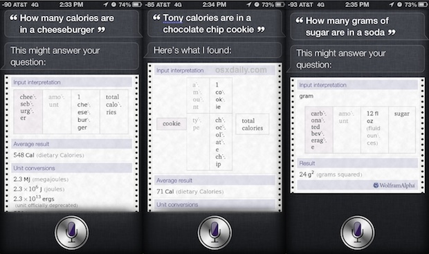 Find the number of Calories in food, from Siri