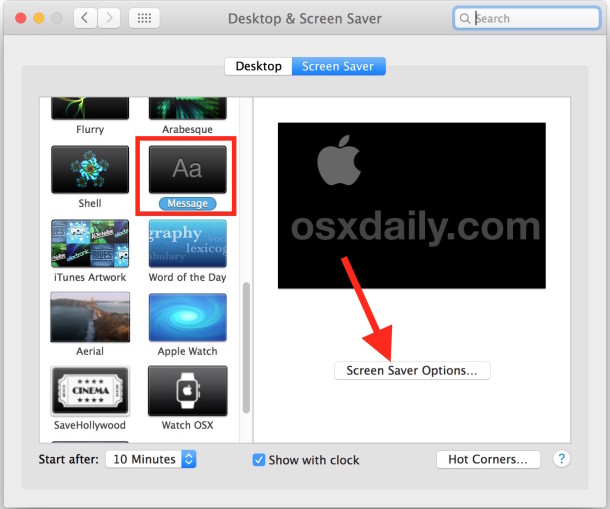 Customize the Screen Saver Text with a Message in Mac OS X | OSXDaily