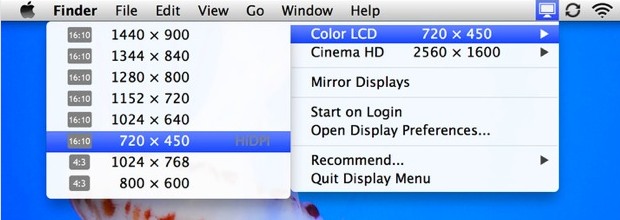 Change the display resolution from the menu bar in Mac OS X again
