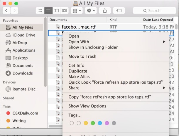 Show file in Enclosing Folder from All My Files in Mac OS X