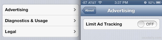 Limit ad tracking in iOS 6