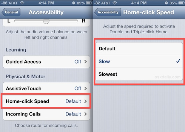 Change the Home Button click speed in iOS