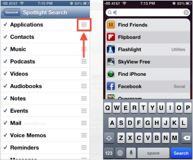 Change Spotlight search priority in iOS