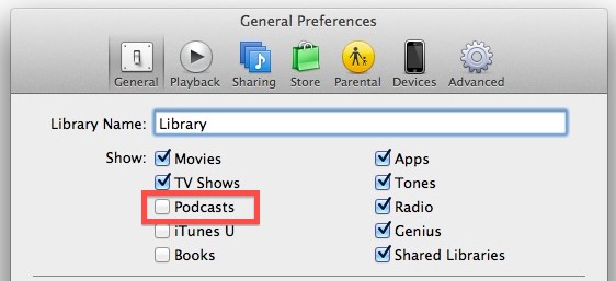 Show podcasts in iTunes 11