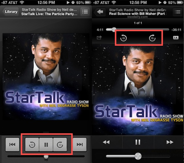 Skip ahead and rewind podcasts in iOS