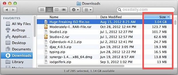 Sort Downloads by Size and Delete Big Stuff