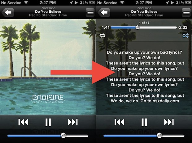See song lyrics in iOS Music player