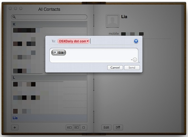 Share Contacts easily from Mac OS X app