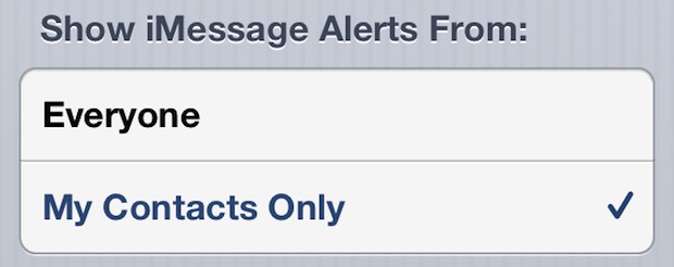 Show iMessage alert notifications from Contacts list only