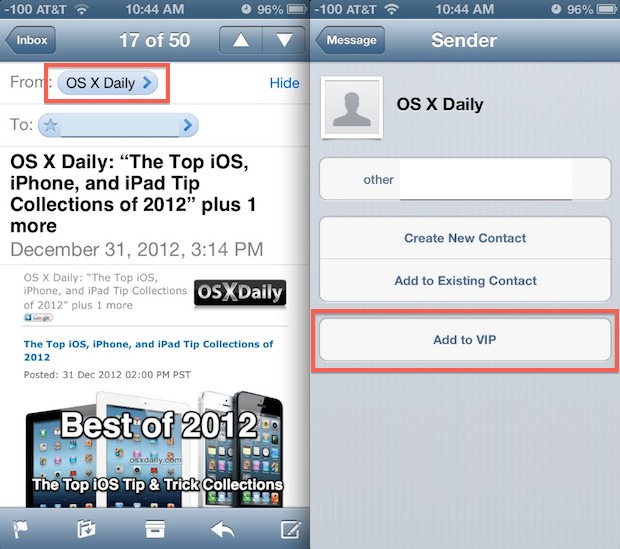 Add a mail contact to the VIP list easily in iOS