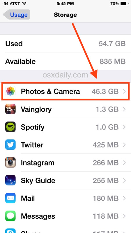 How much space are photos taking up on iPhone
