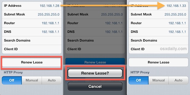 Renew a DHCP lease and get a new IP address in iOS