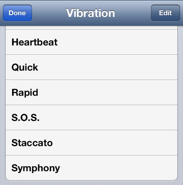 Custom vibrations list on iPhone