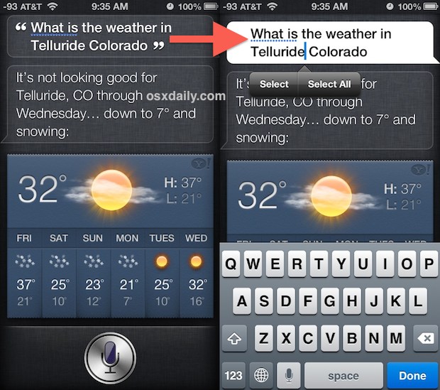 Editing Siri commands and correcting mistakes