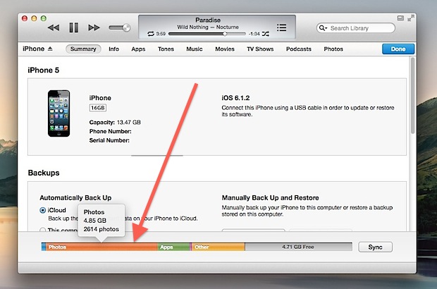 Get more detailed storage information about iOS devices from iTunes