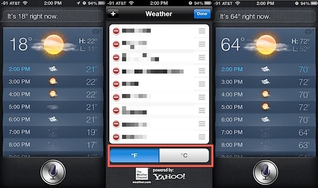 Изменить шкалу температуры на iPhone