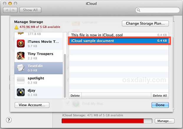 Delete specific documents from iCloud