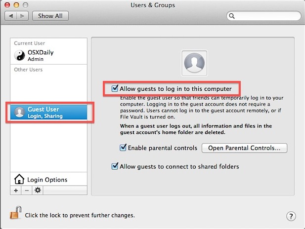Enable the Guest Account for the Mac