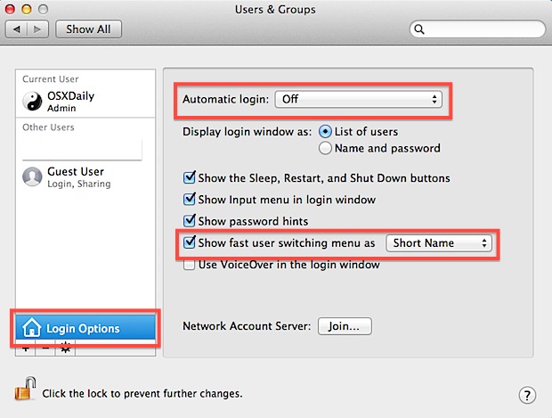 Enable Fast User Switching
