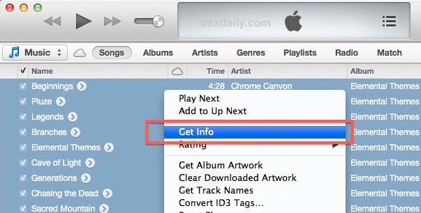 Set a group fo songs equalizer settings in iTunes