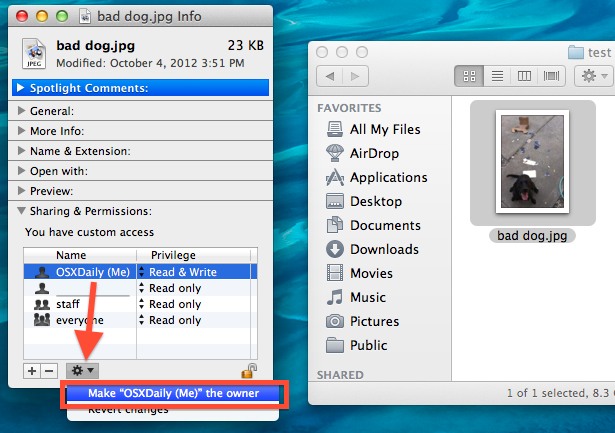 Change file ownership in Mac OS X