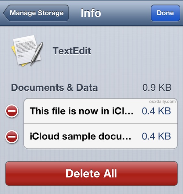 Delete iCloud Documents from iOS