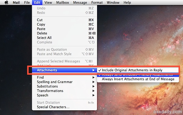Include Original Attachments in Email Replies in Mac OS X Mail app