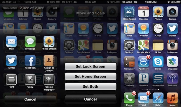 Set a screen shot as home screen wallpaper in iOS
