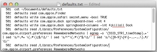 used defaults write commands list