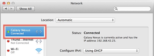 Android to Mac USB Internet Tethering