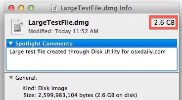 Создайте большой тестовый файл в Mac OS X